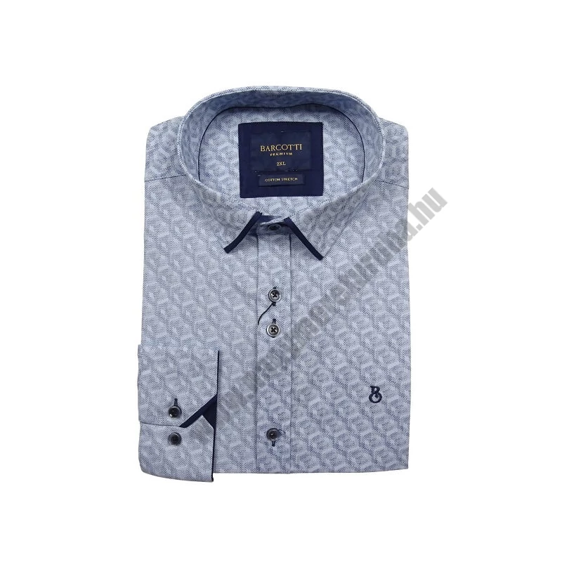 2XL-6XL méretű B.Világoskék hologram dupla gombos férfi nagyméretű hosszú ujjú ing a legújabb trendek szerint. Prémium minőségű rugalmas pamut anyagból.Rendeljen online kényelmesen vagy jöjjön el személyesen üzletünkbe!