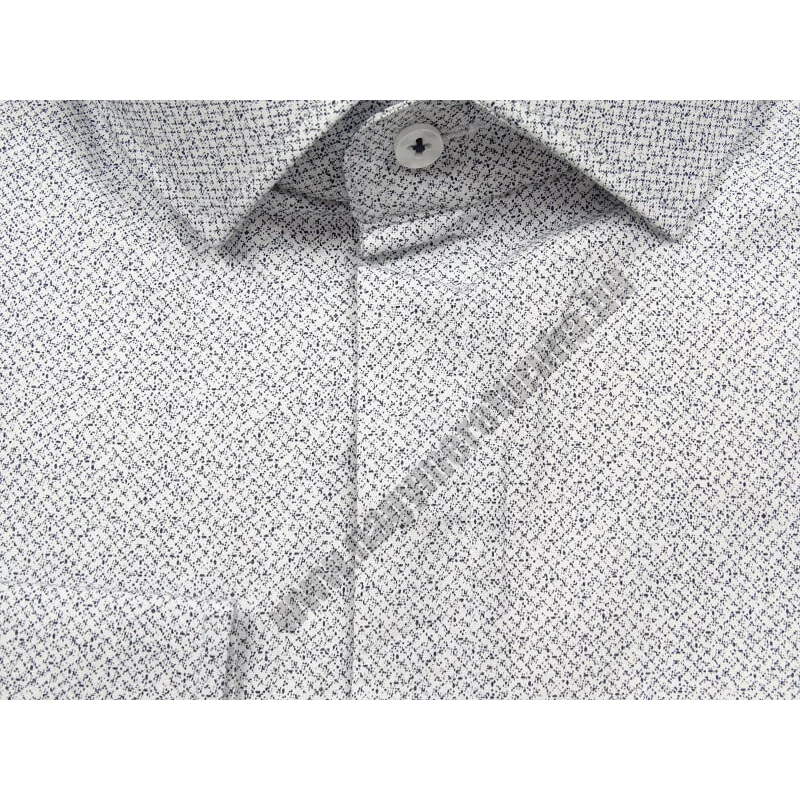 2XL-6XL méretű B.Fehér-kék mintás rejtett gombos férfi nagyméretű hosszú ujjú ing rugalmas pamut anyagból.Rendeljen online kényelmesen vagy jöjjön el személyesen üzletünkbe!2