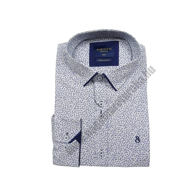 2XL-6XL méretű B.Fehér kék virágos dupla gombos férfi nagyméretű hosszú ujjú ing a legújabb trendek szerint. Prémium minőségű rugalmas pamut anyagból.Rendeljen online kényelmesen vagy jöjjön el személyesen üzletünkbe!