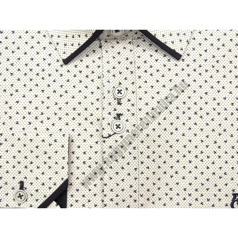 Elegáns XL, 2XL, 3XL, 4XL, 5XL méretű B.Bird férfi nagyméretű dupla galléros hosszú ujjú ing fehér alapon sötétkék mintával. Öltözzön a legújabb trendek szerint extra méretekkel is! Prémium minőségű rugalmas pamut anyagból.Rendeljen online kényelmesen vag