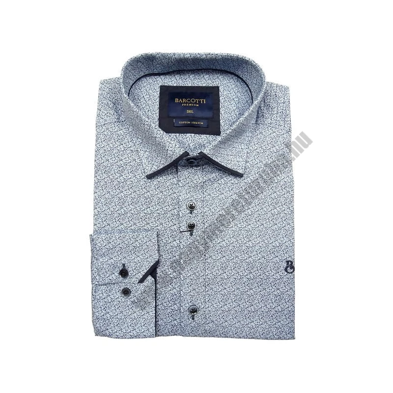 Elegáns nagy XL, 2XL, 3XL, 4XL, 5XL méretű B.Elegant férfi nagyméretű dupla galléros hosszú ujjú ing púderkék alapon sötétkék mintával. Öltözzön a legújabb trendek szerint extra méretekkel is! Prémium minőségű rugalmas pamut anyagból.Rendeljen online kén