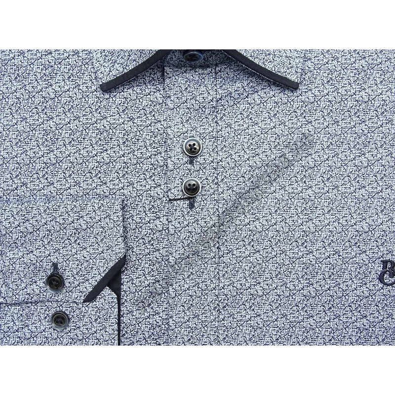 Elegáns nagy XL, 2XL, 3XL, 4XL, 5XL méretű B.Elegant férfi nagyméretű dupla galléros hosszú ujjú ing púderkék alapon sötétkék mintával. Öltözzön a legújabb trendek szerint extra méretekkel is! Prémium minőségű rugalmas pamut anyagból.Rendeljen online kén