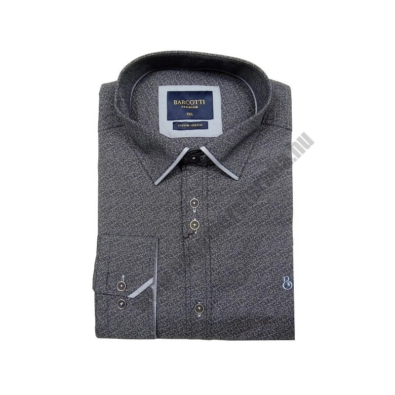 Elegáns nagy XL, 2XL, 3XL, 4XL, 5XL méretű B.Elegant férfi nagyméretű dupla galléros hosszú ujjú ing sötétkék alapon szürke mintával. Öltözzön a legújabb trendek szerint extra méretekkel is! Prémium minőségű rugalmas pamut anyagból.Rendeljen online kén