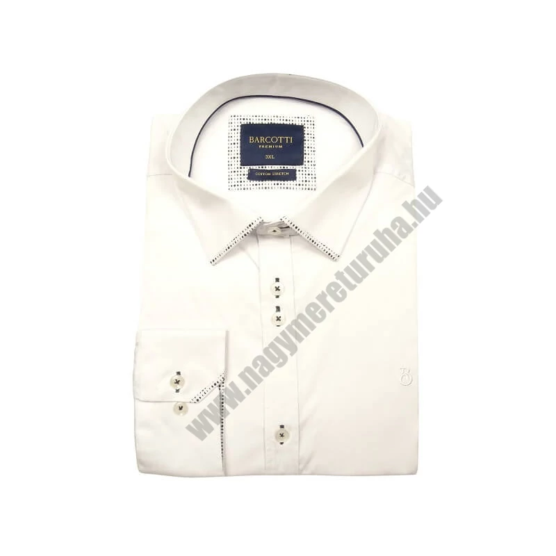 Elegáns XL, 2XL, 3XL, 4XL, 5XL méretű fehér színű férfi nagyméretű pöttyös dupla galléros hosszú ujjú ing. Öltözzön a legújabb trendek szerint extra méretekkel is! Prémium minőségű rugalmas pamut anyagból.Gyors szállítással!