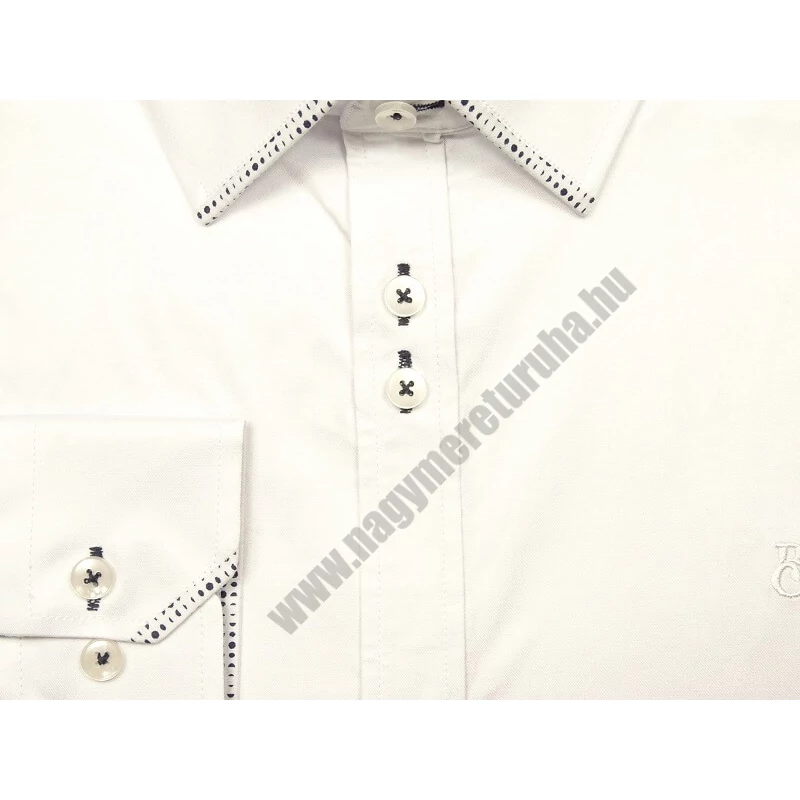 Elegáns XL, 2XL, 3XL, 4XL, 5XL méretű fehér színű férfi nagyméretű pöttyös dupla galléros hosszú ujjú ing. Öltözzön a legújabb trendek szerint extra méretekkel is! Prémium minőségű rugalmas pamut anyagból.Gyors szállítással!2