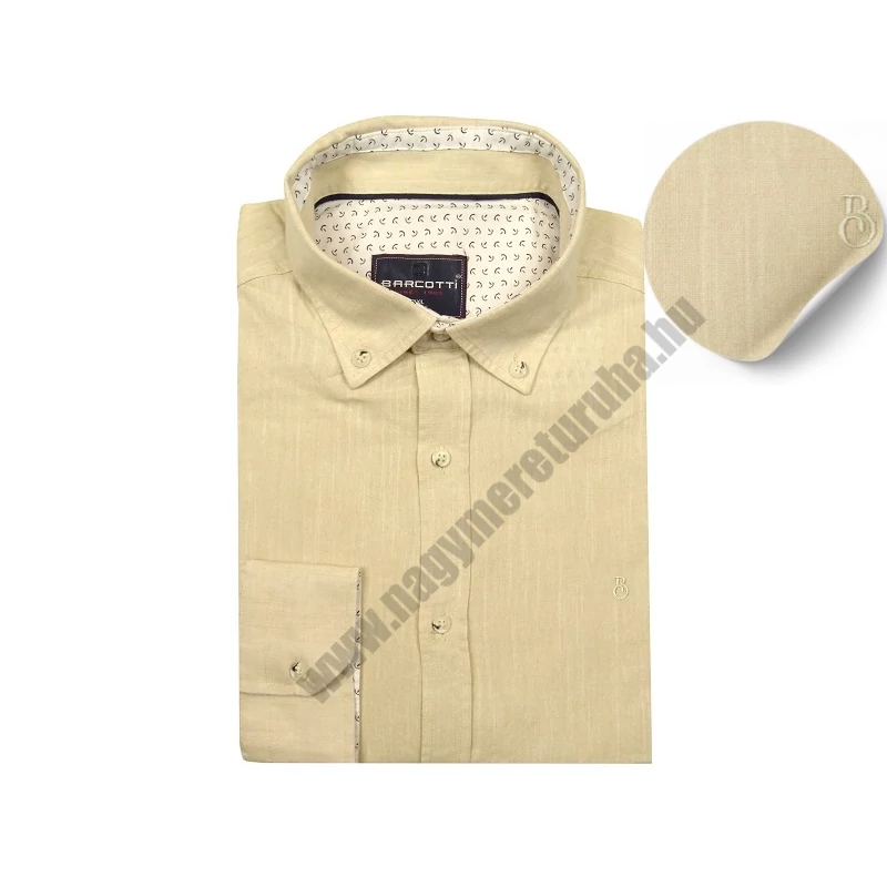 2XL,3XL,4XL,5XL,6XL nagy méretű B.Bézs férfi hosszú ujjú lenvászon ing. Kellemes viselet a meleg időben.Rendeljen online kényelmesen vagy jöjjön el személyesen üzletünkbe!