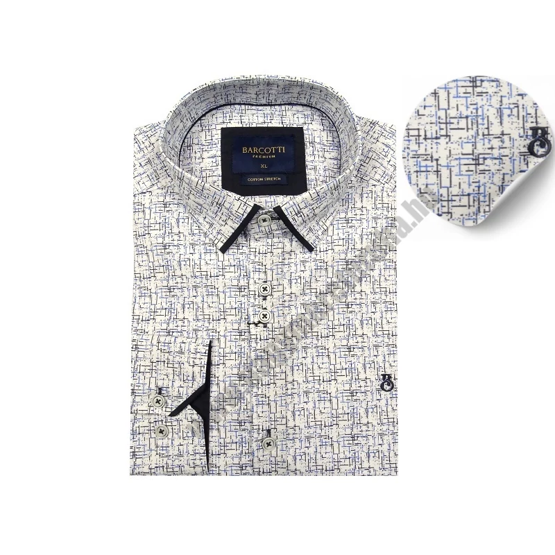 Elegáns XL, 2XL, 3XL, 4XL, 5XL méretű B.Labirintus férfi nagyméretű dupla galléros hosszú ujjú ing fehér alapon sötétkék mintával Prémium minőségű rugalmas pamut anyagból.Rendeljen online kényelmes,gyorsan.