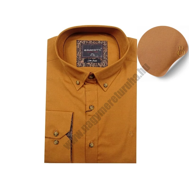 Sportos elegáns nagy 2XL, 3XL, 4XL, 5XL,6XL méretű sienna barna férfi legombolható galléros hosszú ujjú ing. Öltözzön a legújabb trendek szerint extra méretekkel is! Prémium minőségű rugalmas pamut anyagból.Gyors szállítással!