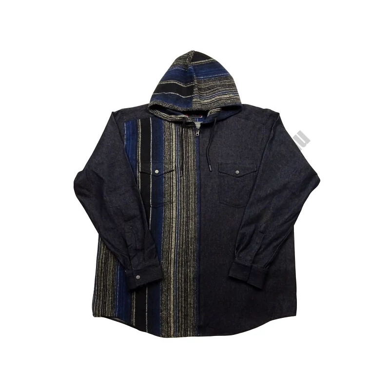 Nagyméretű férfi kapucnis farmering Winter kék szürke 3XL