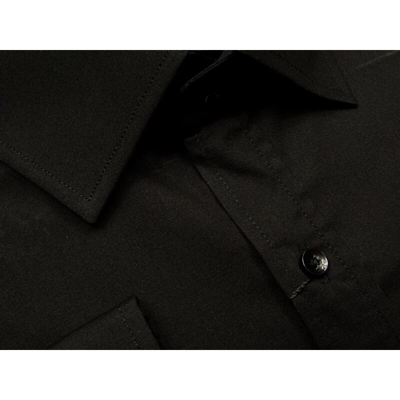 6XL - Oxford fekete, klasszikus extra nagyméretű férfi hosszú ujjú ing részletfotó – gombos gallér és anyag közelről
