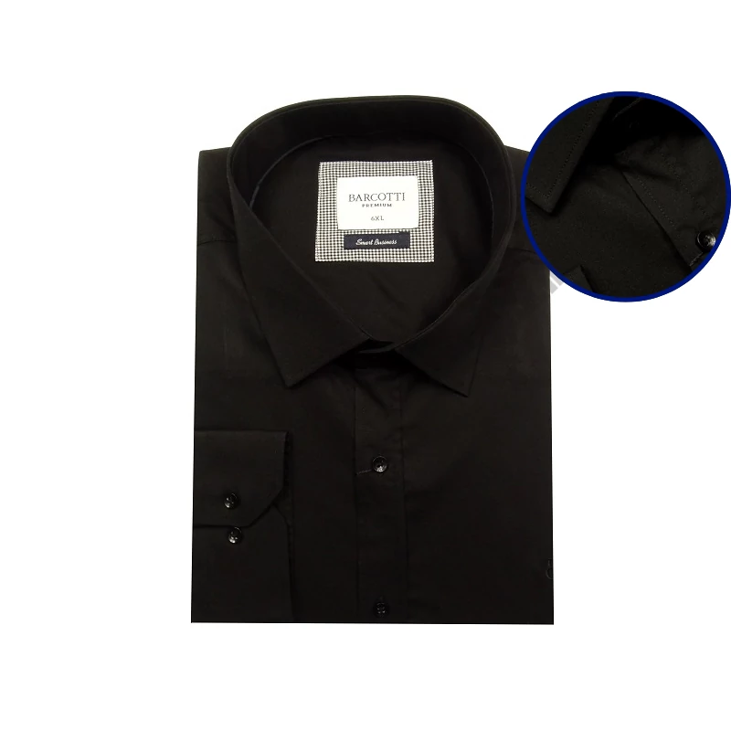 6XL– Oxford fekete extra nagyméretű férfi hosszú ujjú ing – rugalmas pamut-elasztán anyagból.