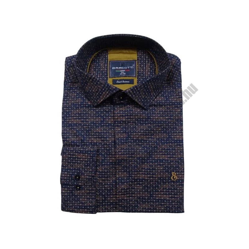2XL-6XL méretű B.Sötétkék-barna rejtett gombos férfi nagyméretű hosszú ujjú ing. Prémium minőségű rugalmas pamut anyagból.Rendeljen online kényelmesen vagy jöjjön el személyesen üzletünkbe!