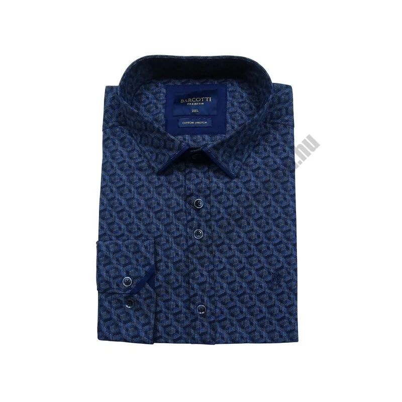 2XL-6XL méretű B.Sötétkék hologram dupla gombos férfi nagyméretű hosszú ujjú ing a legújabb trendek szerint. Prémium minőségű rugalmas pamut anyagból.Rendeljen online kényelmesen vagy jöjjön el személyesen üzletünkbe!