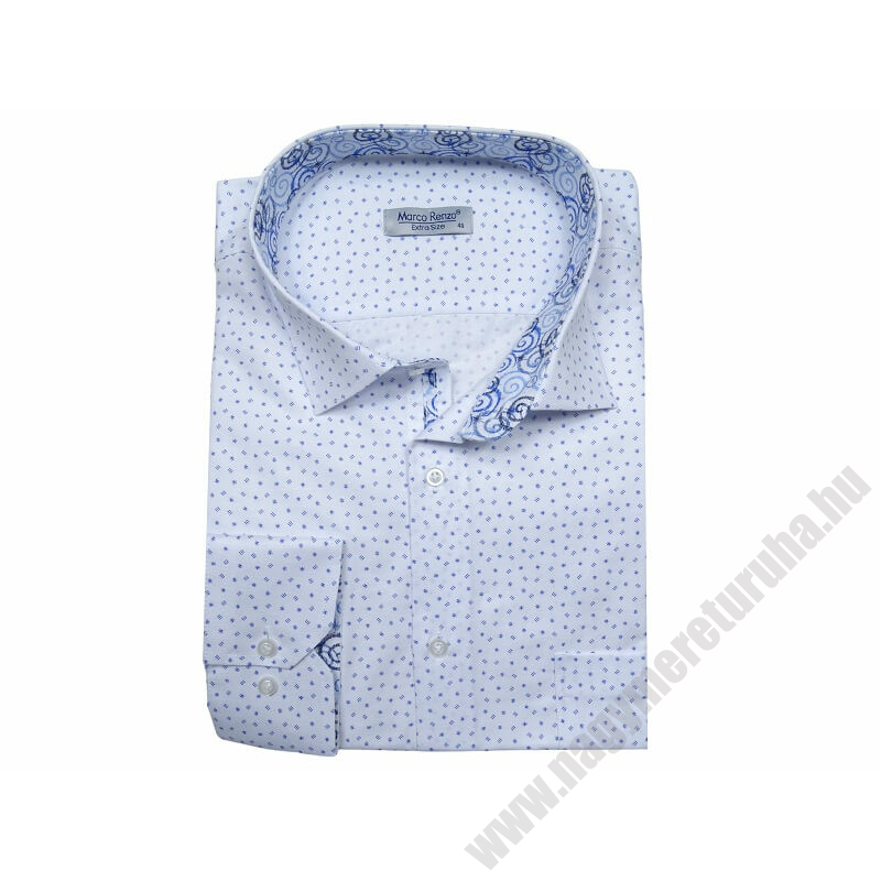 3XL-Férfi nagyméretű elegáns M.Fehér, kék mintás hosszú ujjú ing kiváló minőségű anyagokból.Rendeljen online kényelmesen vagy jöjjön el személyesen üzletünkbe!