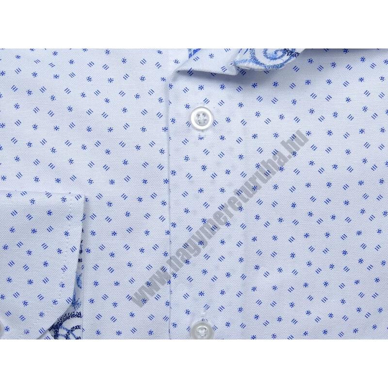 3XL-Férfi nagyméretű elegáns M.Fehér, kék mintás hosszú ujjú ing kiváló minőségű anyagokból.Rendeljen online kényelmesen vagy jöjjön el személyesen üzletünkbe!2