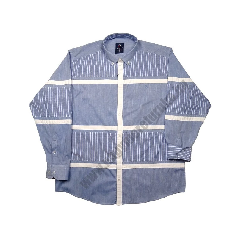 2XL,3XL,4XL,5XL,6XL nagy méretű B.Kék fehér csíkos férfi hosszú ujjú lenvászon ing. Kényelmes nyári viselet.Rendeljen online kényelmesen vagy jöjjön el személyesen üzletünkbe!