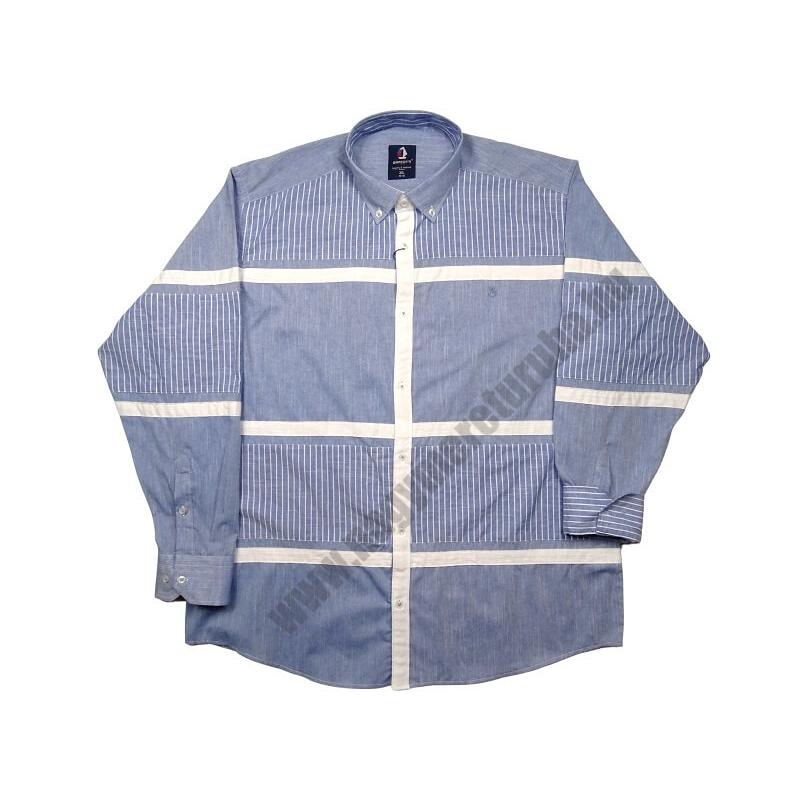 2XL,3XL,4XL,5XL,6XL nagy méretű B.Kék fehér csíkos férfi hosszú ujjú lenvászon ing. Kényelmes nyári viselet.Rendeljen online kényelmesen vagy jöjjön el személyesen üzletünkbe!