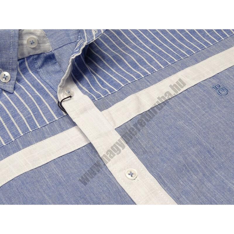2XL,3XL,4XL,5XL,6XL nagy méretű B.Kék fehér csíkos férfi hosszú ujjú lenvászon ing. Kényelmes nyári viselet.Rendeljen online kényelmesen vagy jöjjön el személyesen üzletünkbe!2