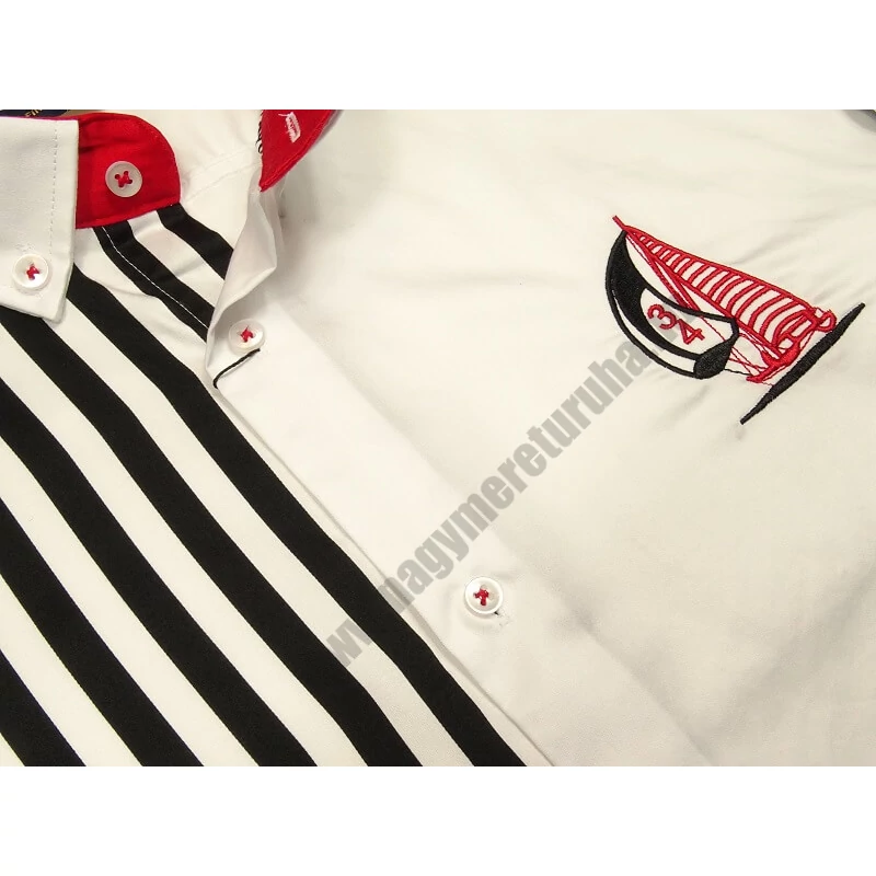 2XL,3XL,4XL,5XL,6XL extra nagy méretű B.Sailor fekete csíkos férfi hosszú ujjú pamut szatén ing vitorlás hímzett mintával. Kényeztető luxus érzés a mindennapokra.Rendeljen online kényelmesen vagy jöjjön el személyesen üzletünkbe!2