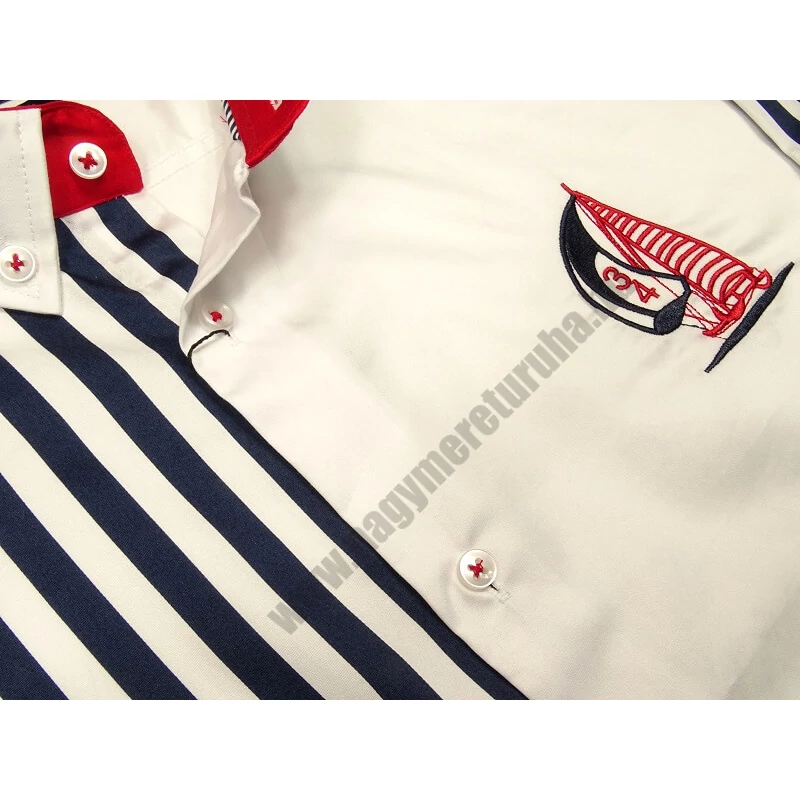 2XL,3XL,4XL,5XL,6XL extra nagy méretű B.Sailor sötétkék csíkos férfi hosszú ujjú pamut szatén ing vitorlás hímzett mintával. Kényeztető luxus érzés a mindennapokra.Rendeljen online kényelmesen vagy jöjjön el személyesen üzletünkbe!2
