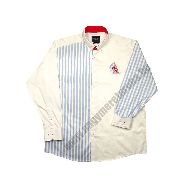 2XL,3XL,4XL,5XL,6XL extra nagy méretű B.Sailor világoskék csíkos férfi hosszú ujjú pamut szatén ing vitorlás hímzett mintával. Kényeztető luxus érzés a mindennapokra.Rendeljen online kényelmesen vagy jöjjön el személyesen üzletünkbe!