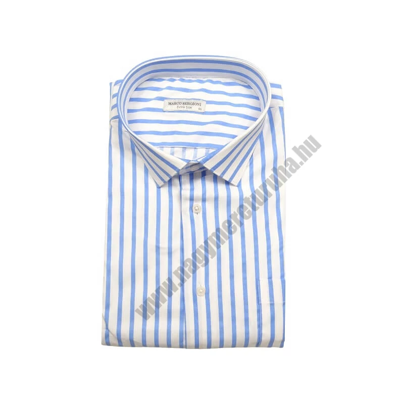4XL-11XL Extra nagyméretű alkalmi M.Swing fehér-égkék csíkos, zsebes férfi hosszú ujjú ing kiváló minőségű rugalmas pamutból.Rendeljen online kényelmesen vagy jöjjön el személyesen üzletünkbe!
