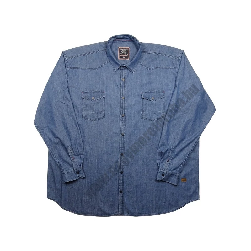 Extra nagy 6XL,7XL,8XL,9XL méretű B.King kék zsebes,patentos férfi hosszú ujjú farmering, prémium minőségű rugalmas pamutból.Rendeljen online gyors szállítással vagy jöjjön el hozzánk személyesen üzletünkbe!