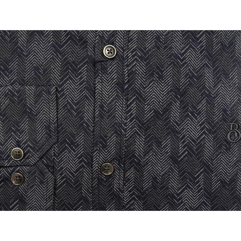 2XL-6XL nagyméretű, divatos B.Pin sötétkék, szürke cikk-cakk mintás férfi hosszú ujjú ing, prémium minőségű rugalmas pamutból.Rendeljen online gyors szállítással vagy jöjjön el hozzánk személyesen üzletünkbe!2