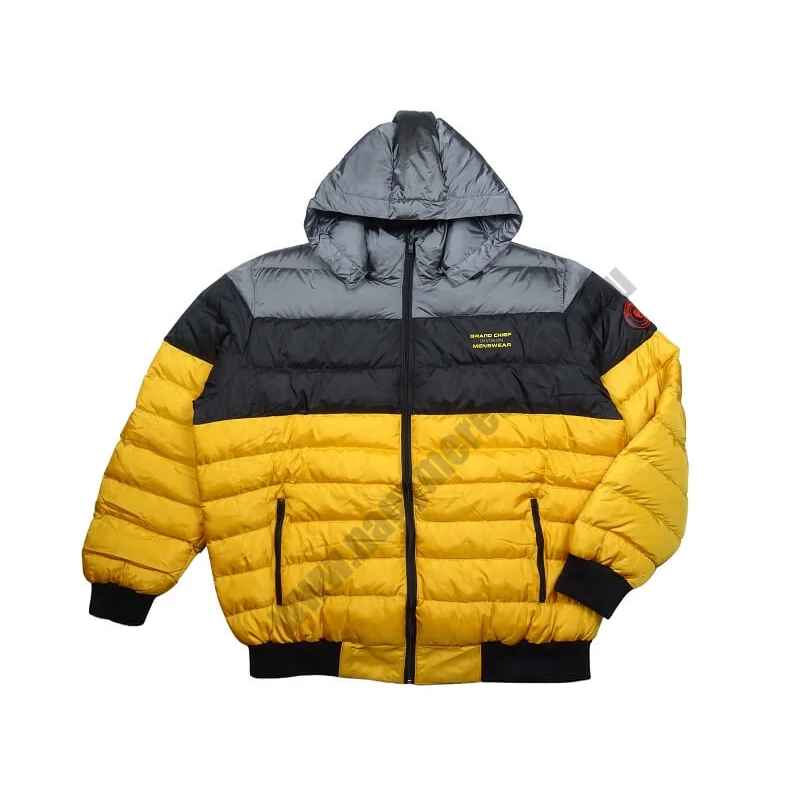 Prémium minőségű Sárga Tricolor pufi extra nagyméretű férfi télikabát mely nem hiányozhat a téli hidegben.Tekintse meg online vagy személyesen üzletünkben.