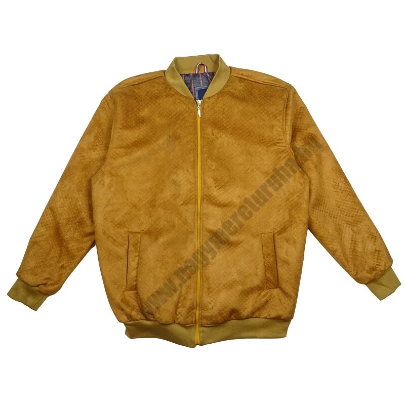 3XL 6XL méretű velúr hatású nagyméretű férfi átmeneti kabát camel színben
