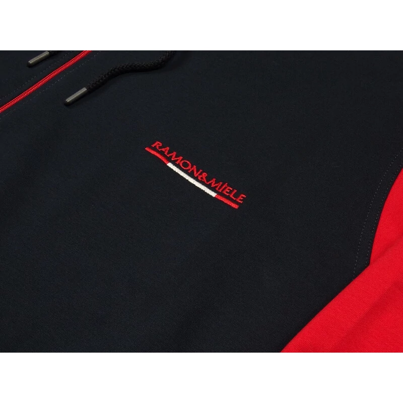 7XL-10XL extra nagyméretű R.Rami sötétkék-piros férfi kapucnis melegítő szett rugalmas pamut anyagból.Rendeljen online kényelmesen vagy jöjjön el hozzánk személyesen!2