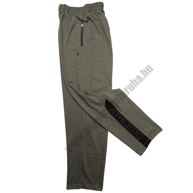 3XL,4XL,5XL,6XL,7XL,8XL- Nagyméretű férfi pamut melegítőnadrág sötétszürke színben, fekete oldalsó berakással, cipzáras zsebekkel.Prémium minőségű rugalmas pamutból.Rendeljen online kényelemesen vagy jöjjön el üzletünkbe személyesen!