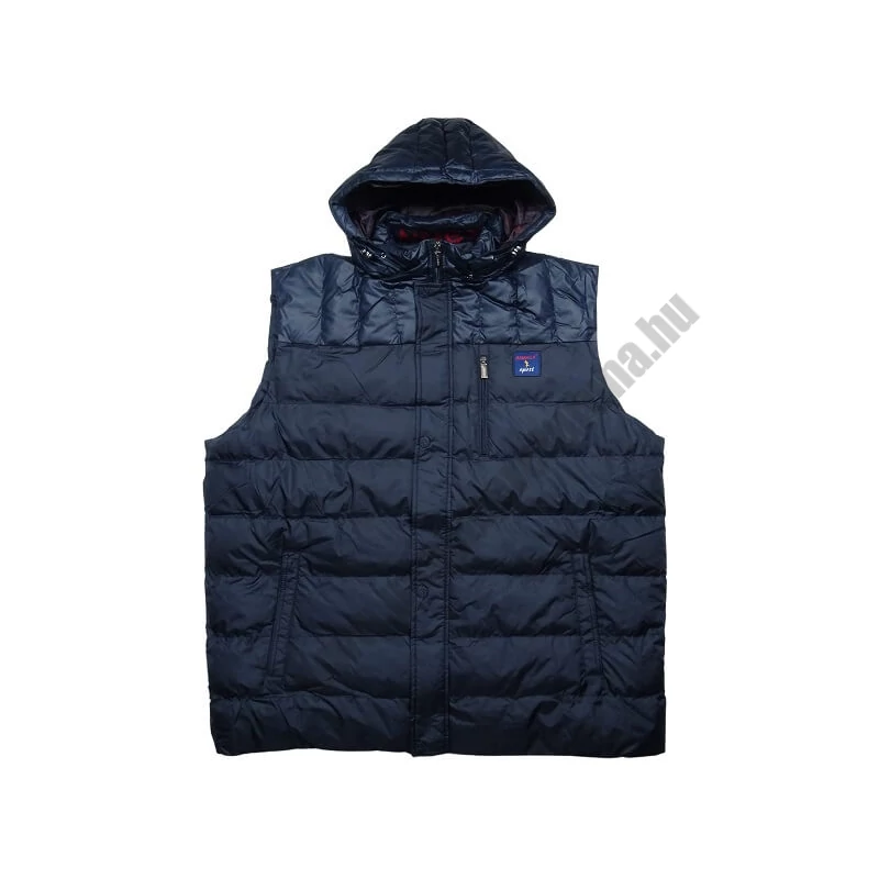 Nagy 3XL-6XL méretű férfi sötétkék színű levehető kapucnis pufi mellény prémium minőségű vízlepergetős anyagból.Rendeljen online kényelemesen vagy jöjjön el hozzánk személyesen üzletünkbe!