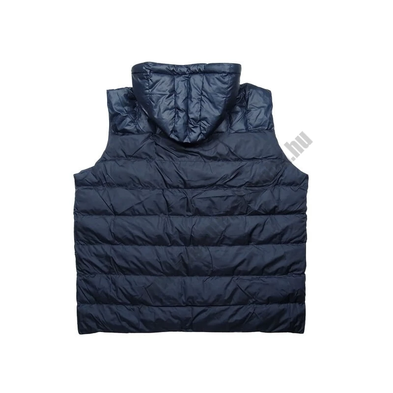 Nagy 3XL-6XL méretű férfi sötétkék színű levehető kapucnis pufi mellény prémium minőségű vízlepergetős anyagból.Rendeljen online kényelemesen vagy jöjjön el hozzánk személyesen üzletünkbe!5