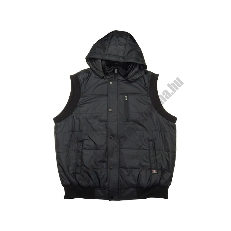 4XL Casual sötétkék férfi nagyméretű kapucnis mellény elölnézet