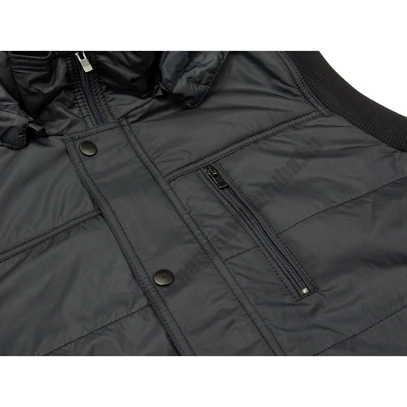 4XL Sötétkék férfi nagyméretű kapucnis mellény cipzár és patent részlet