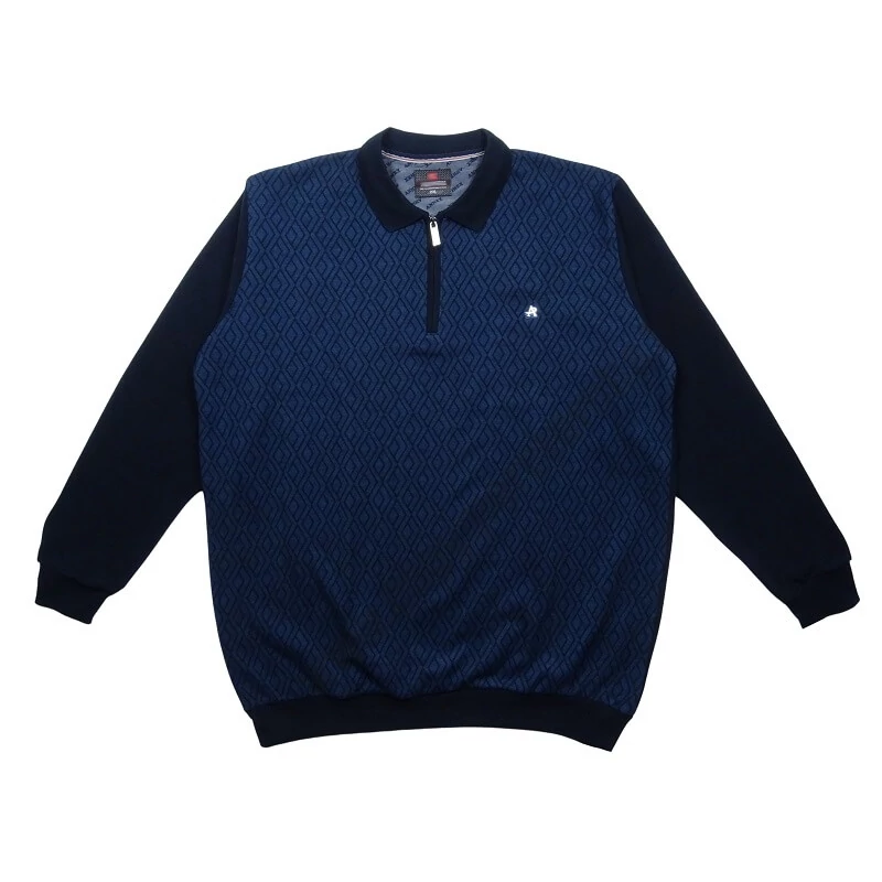 Férfi 2XL-6XL méretű sportos elegáns A.Sötétkék Dimension félcipzáras galléros pulóver.Prémium minőségű, puha 100% pamutból.Rendeljen kényelemesen online vagy próbálja fel személyesen üzletünkben!1