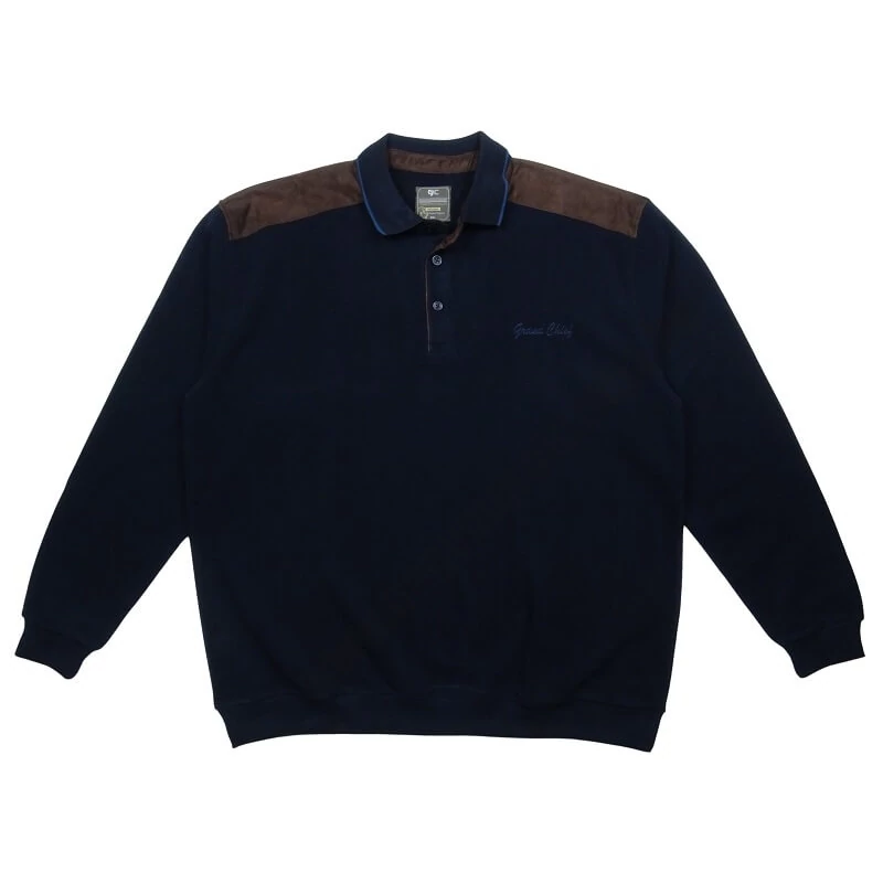Férfi nagy 3XL méretű sportos elegáns GC.Sötétkék galléros pulóver.Prémium minőségű, puha 100% pamutból.Rendeljen kényelemesen online vagy próbálja fel személyesen üzletünkben!1