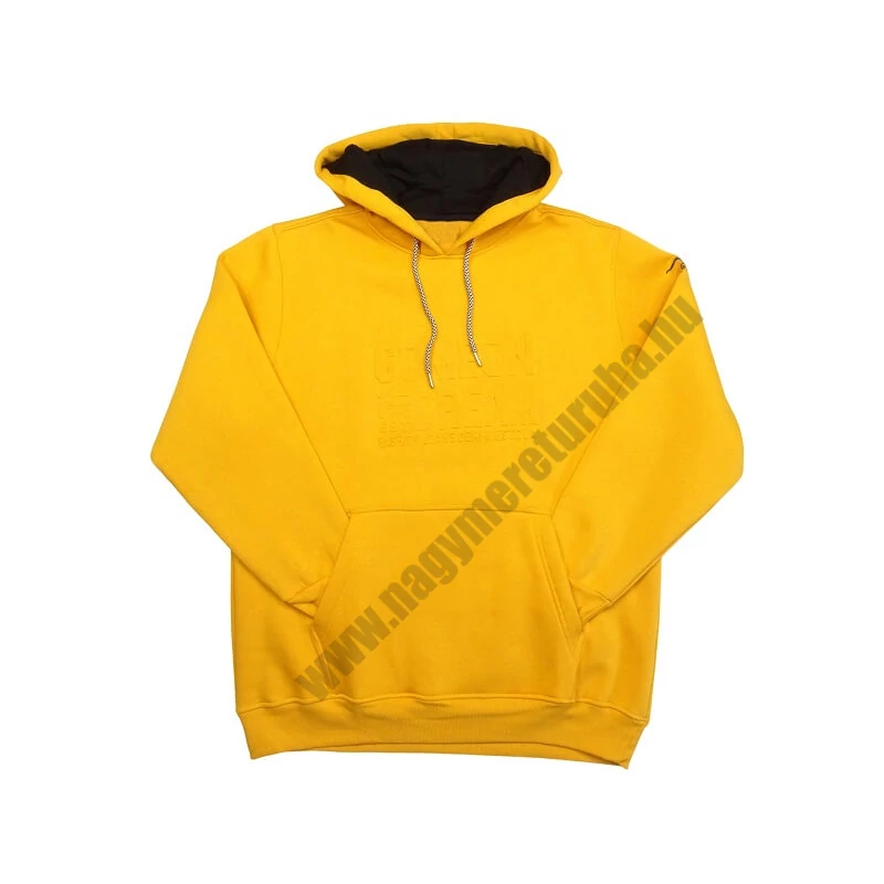 Extra nagy 3XL-8XL méretű férfi kenguruzsebes pulóver, sárga színben, 3D feliratokkal.Prémium minőségű 100% pamutból. Rendeljen online, vagy jöjjön el hozzánk személyesen!