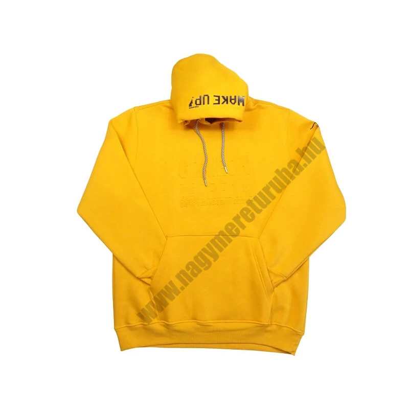 Extra nagy 3XL-8XL méretű férfi kenguruzsebes pulóver, sárga színben, 3D feliratokkal.Prémium minőségű 100% pamutból. Rendeljen online, vagy jöjjön el hozzánk személyesen!4
