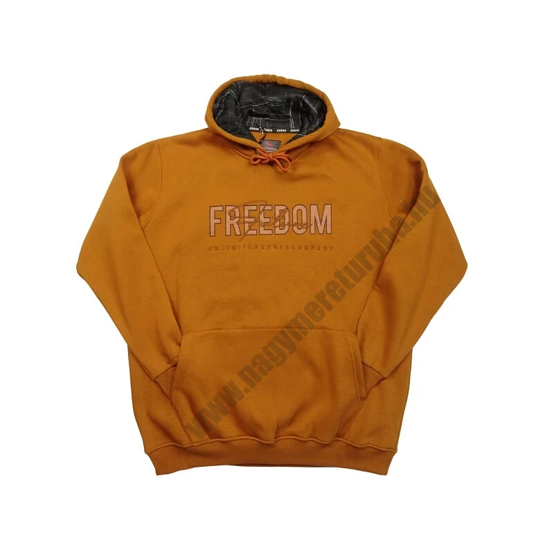 Nagy 2XL, 3XL, 4XL, 5XL, 6XL méretű férfi kenguruzsebes pulóver, mustár színben, divatos feliratokkal.Prémium minőségű 100% pamutból. Rendeljen online, vagy jöjjön el hozzánk személyesen!