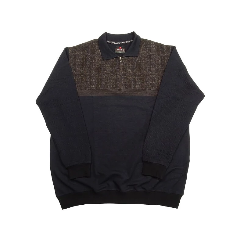 Sportosan elegáns férfi 2XL,3XL,4XL,5XL,6XL- nagyméretű A.Spicy sötétkék-barna mintás galléros pulóver.Prémium minőségű rugalmas pamutból.Rendeljen kényelemesen online vagy próbálja fel személyesen üzletünkben!1