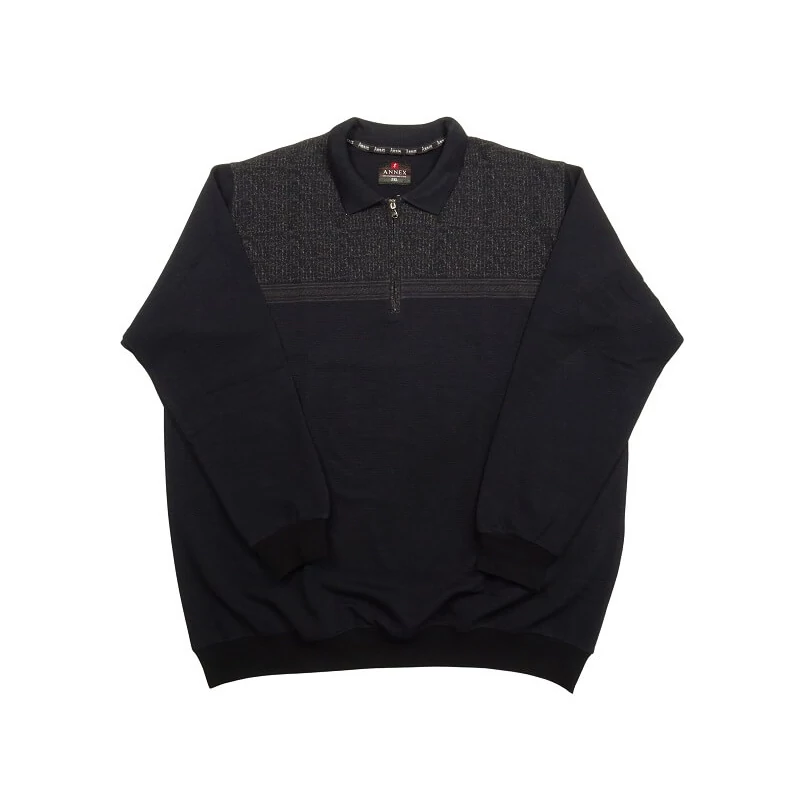 Sportosan elegáns férfi 2XL,3XL,4XL,5XL,6XL- nagyméretű A.Spicy sötétkék-szürke mintás galléros pulóver.Prémium minőségű rugalmas pamutból.Rendeljen kényelemesen online vagy próbálja fel személyesen üzletünkben!1