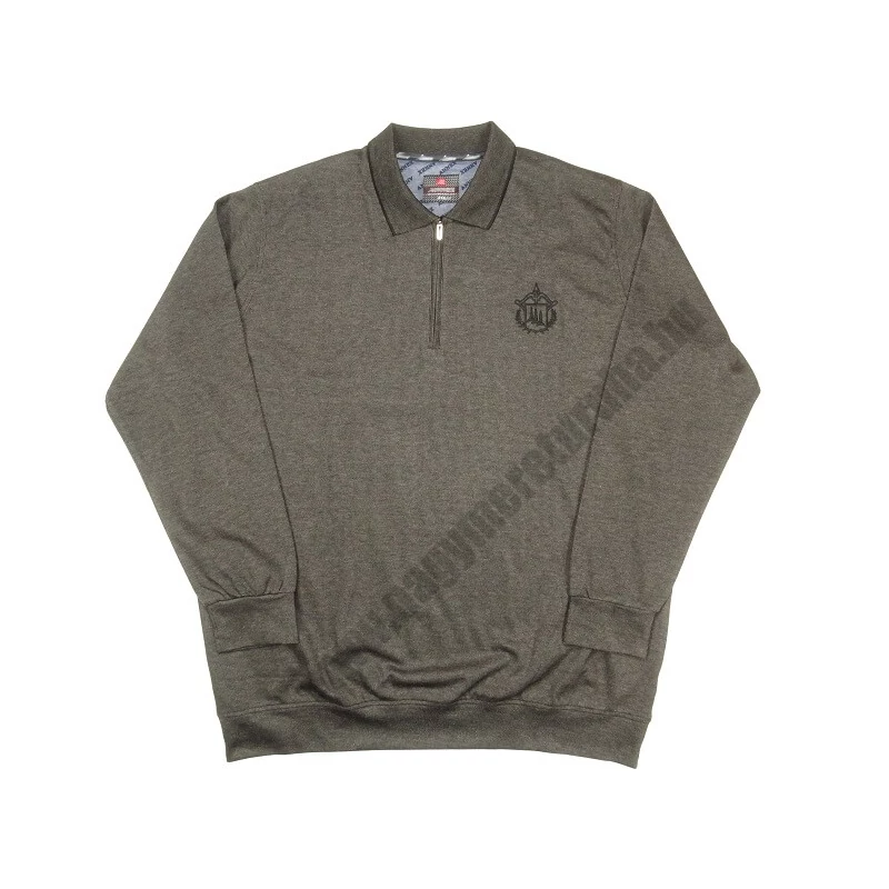 Poseidon fekete cipzáras 6XL méretű férfi galléros pulóver – elegáns, vékony bordázott anyagból.