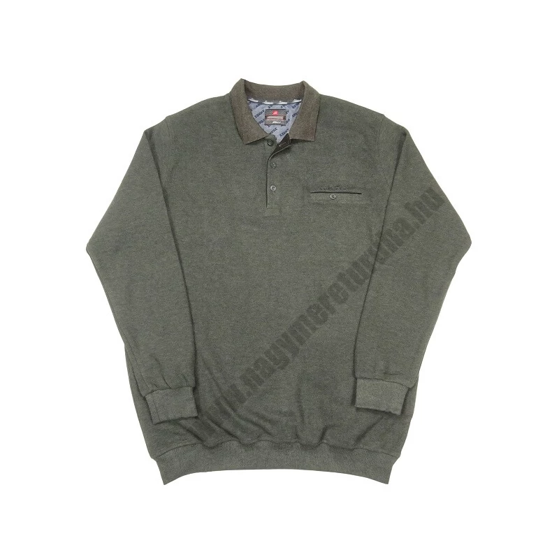 Szürke Soft Touch zsebes nagyméretű férfi galléros pulóver 2XL méretben. 100% pamutból