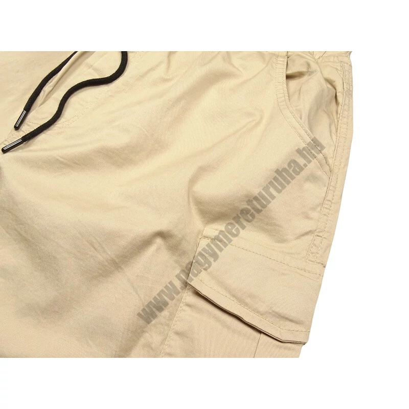Nagy 3XL,4XL,5XL,6XL,7XL,8XL méretű PP.Street bézs oldalzsebes vékony rövidnadrág, sportos férfiaknak.Prémium minőségű rugalmas pamutból.Rendeljen online,gyors szállítással!2