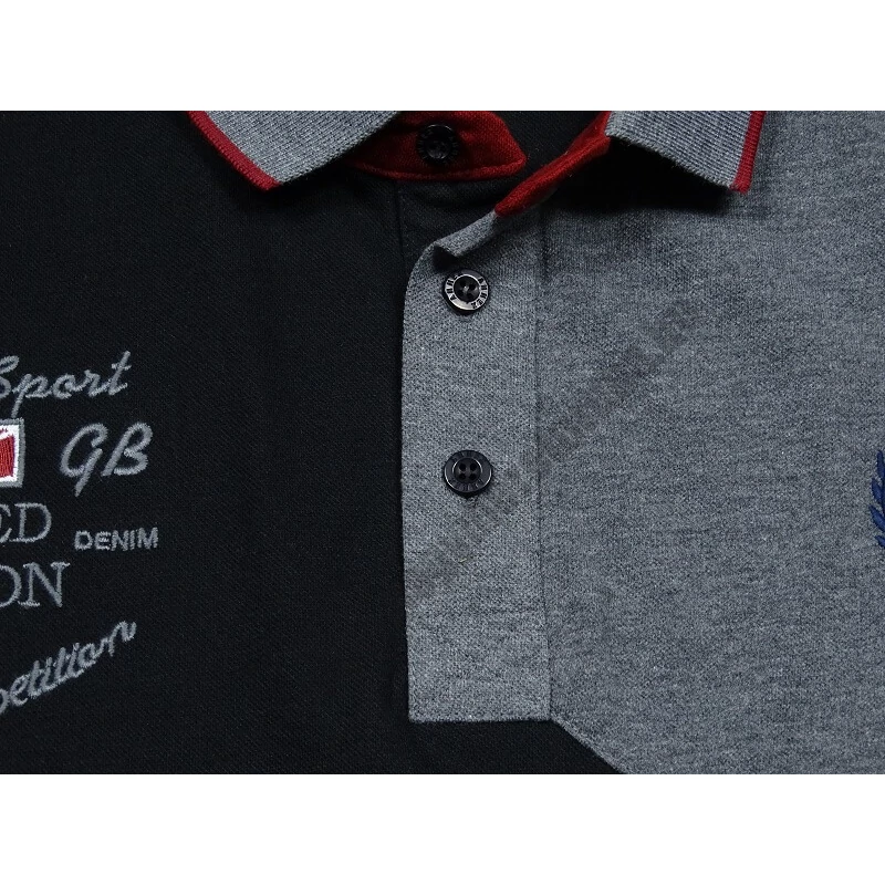 2XL-6XL méretű prémium minőségű A.Limited fekete-szürke rövid ujjú nagyméretű galléros póló férfiaknak