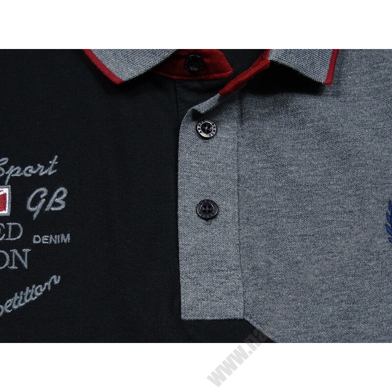 2XL-6XL méretű prémium minőségű A.Limited fekete-szürke rövid ujjú nagyméretű galléros póló férfiaknak