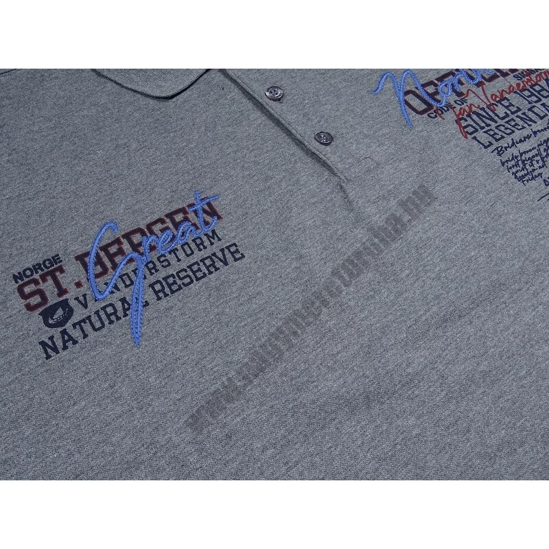 Extra nagy 7XL-10XL méretű prémium minőségű A.North szürke rövid ujjú galléros póló testes férfiaknak