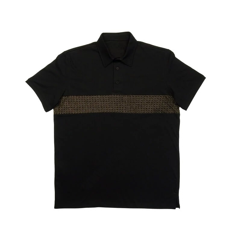 L-7XL Extra nagyméretű fekete-arany lánc mintás galléros póló. Prémium minőségű rugalmas pamut anyagból. Rendeljen online vagy jöjjön el hozzánk személyesen!1